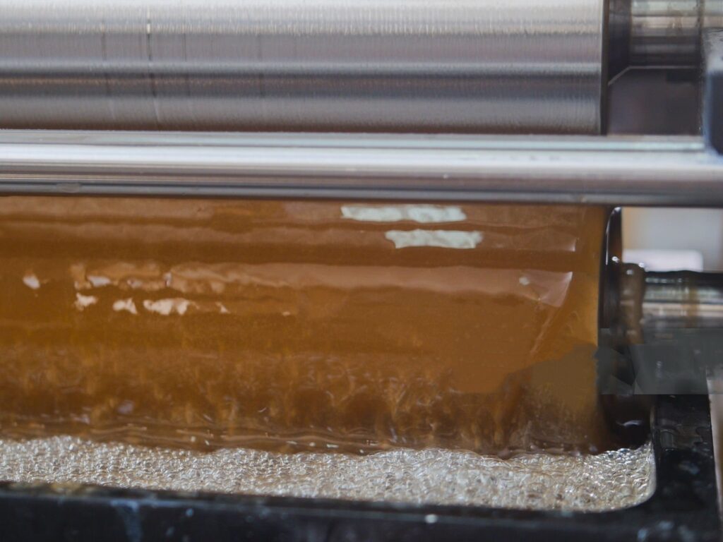 Leather printing roller in operation